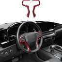 RT-TCZ for Silverado Steering Wheel Panel Trim for Chevy Suburban 2020 Up Tahoe 2021 Up Silverado 2019 Up Red Carbon Fiber Interior Accessories 2pcs