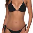 Women Two Piece Bikini Swimsuit Sexy Bathing Suits Halter Triangle Tops String Bikini Sets (Black, S)