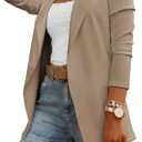 Womens Casual Long Sleeve Blazers Solid Color Knit Blazer Work Office Open Front Blazer Jacket (XX-Large, Khaki)