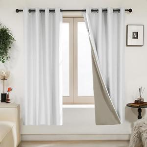 Deconovo 100% Blackout Curtains, Living Room Curtains Jacquard, Blackout Curtains for Bedroom, 2 Greyish White-jacquard ,52x63 Inch
