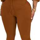 PINSV Women's 2 Piece Outfits Lapel Half Zip Long Sleeve Sweatshirts Sweatpants Tracksuit Casual Sweatsuits XL