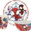 Zak Designs Marvel Spider-Man Dinnerware Set for Kids Includes 8" Plate, 6" Bowl, and 10oz Tumbler, Durable and Sustainable Melamine Bamboo Material (3-Piece Set, Spidey and His Amazing Friends)