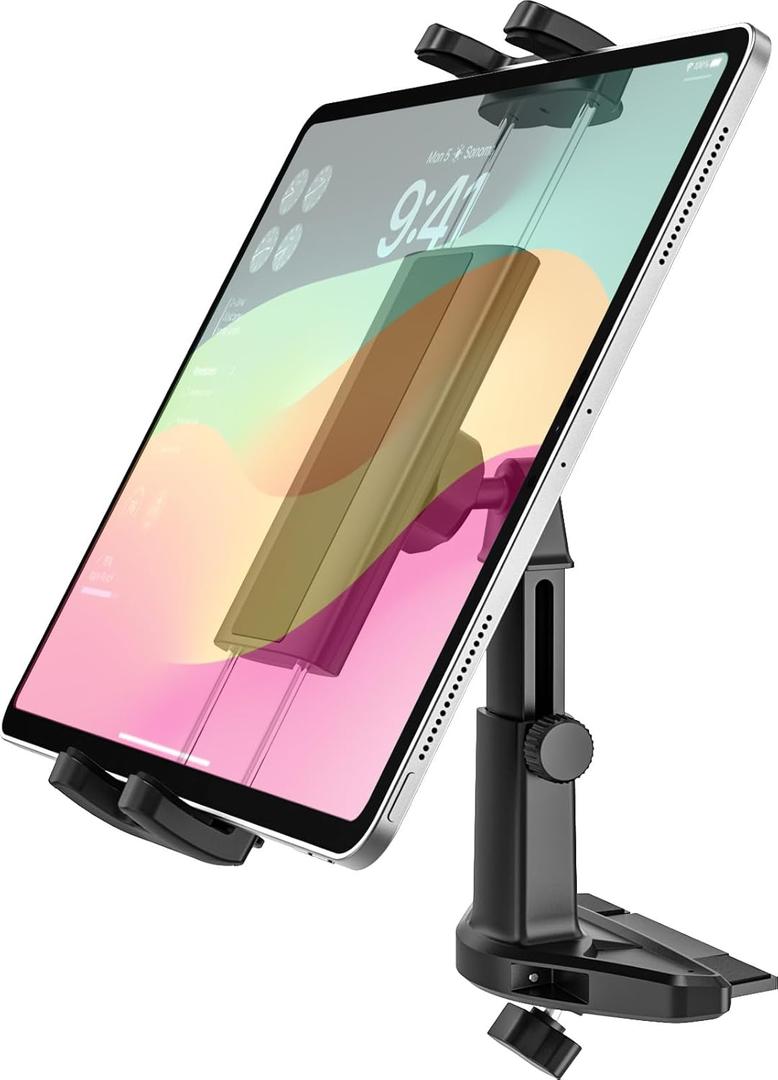 Car Tablet Holder CD Slot, Adjustable Arm CD Player Tablet Mount, 360 Rotation Vehicle CD Insert Clamp for iPad Pro 13 12.9 Mini Air, Galaxy Tab/Z Fold/Z Flip, iPhone, More 4-13" Devices