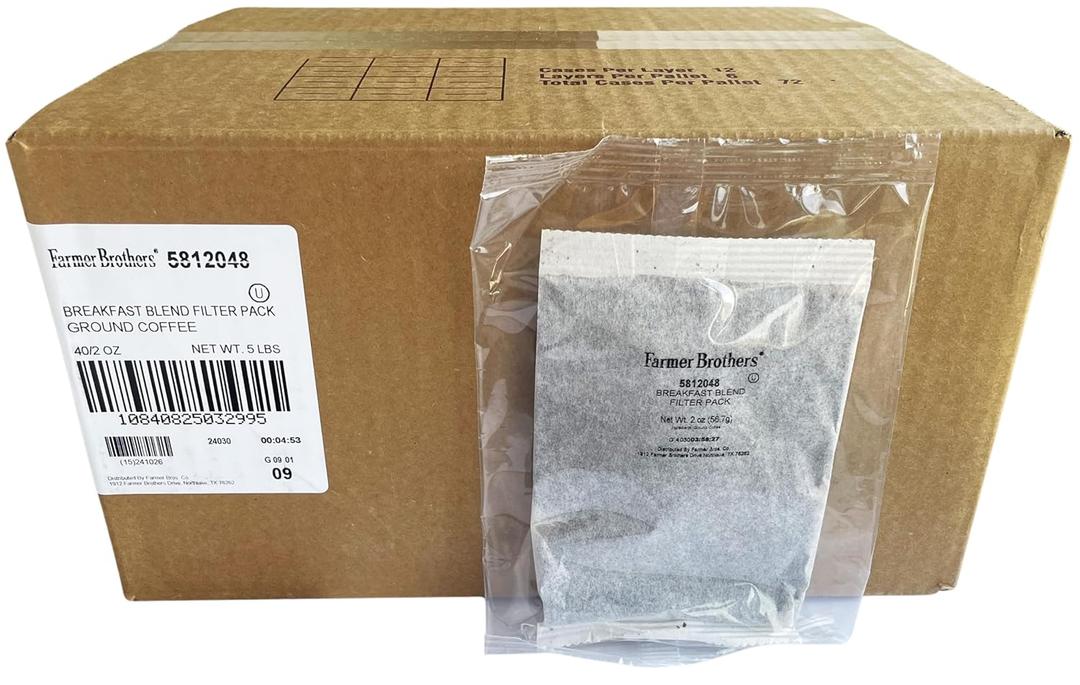Farmer Brothers Coffee - Ground Medium Roast Breakfast Blend 2 Oz Filterpack, Individually Wrapped (Bulk 40 Pack) (EXP 12/03/27)