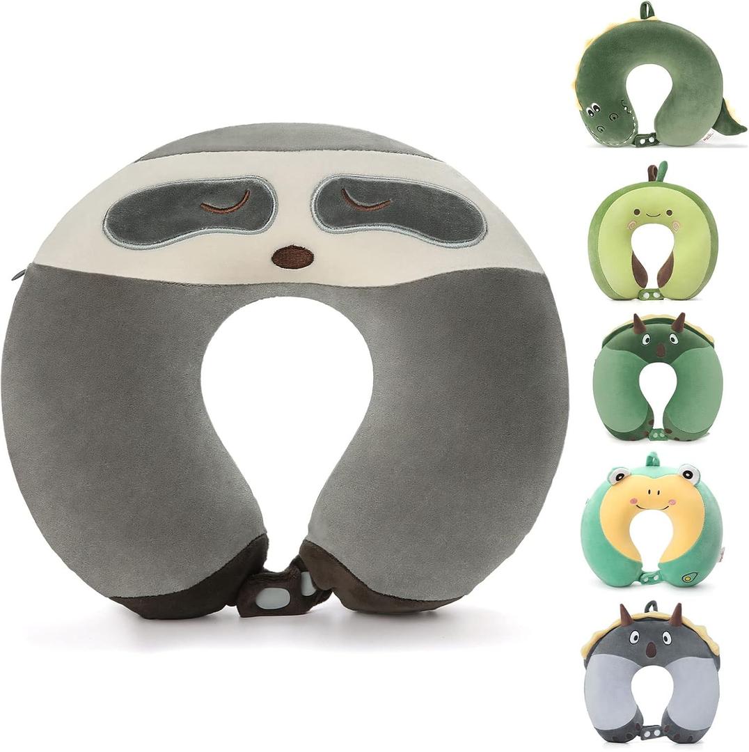 Niuniu Daddy Sloth Kids Neck Pillow for Traveling, 100% Memory Foam Soft Travel Pillow, Airplane Travel Road Trip Essential for Children, Neck Support, Stop Head from Falling Forward for Sleeping