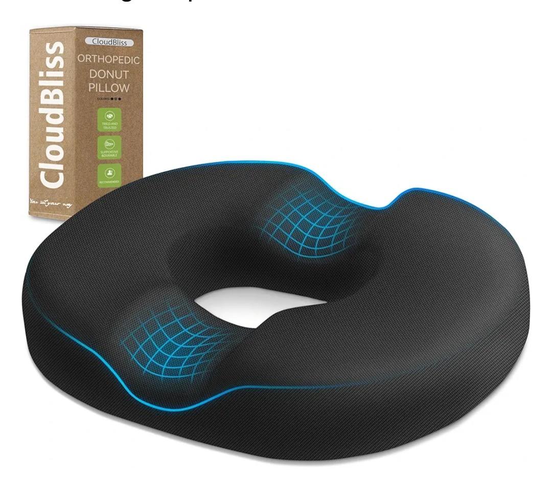 Donut Pillow Seat Cushion Chair Pad for Tailbone Pain Relief and Hemorrhoids, Memory Foam Seat Chair Cushion for Postpartum Pregnancy, Seat Cushions for Men and Women for Home & Office, (Black)