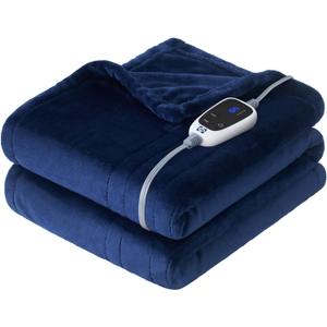 Sealy Electric Blanket Throw, Soft Flannel Heated Blanket with 6 Heat Settings & 2-10 Hours Auto Shut Off, Fast Heating & Machine Washable, 50x60 Inch, Navy (Throw Size 50" x 60")