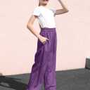 SANGTREE Girls & Woman Wide Leg Pants Lightweight Casual Elastic High Waist Straight Leg Loose Trousers,4 Years - Woman 2XL (Purple)