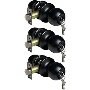 [3 Pack] BESTTEN Keyed Entry Door Knob, Entrance Door Lock, Keyed Different, Standard Ball, Matte Black