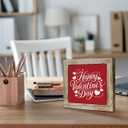 Valentine's Day Wooden Box Sign, Happy Valentine's Day Heart Accents Tabletop Decor, Love Desk Plaque for Bedroom Living Room Office, Valentine Home Decor 5.9x5.9 Inches