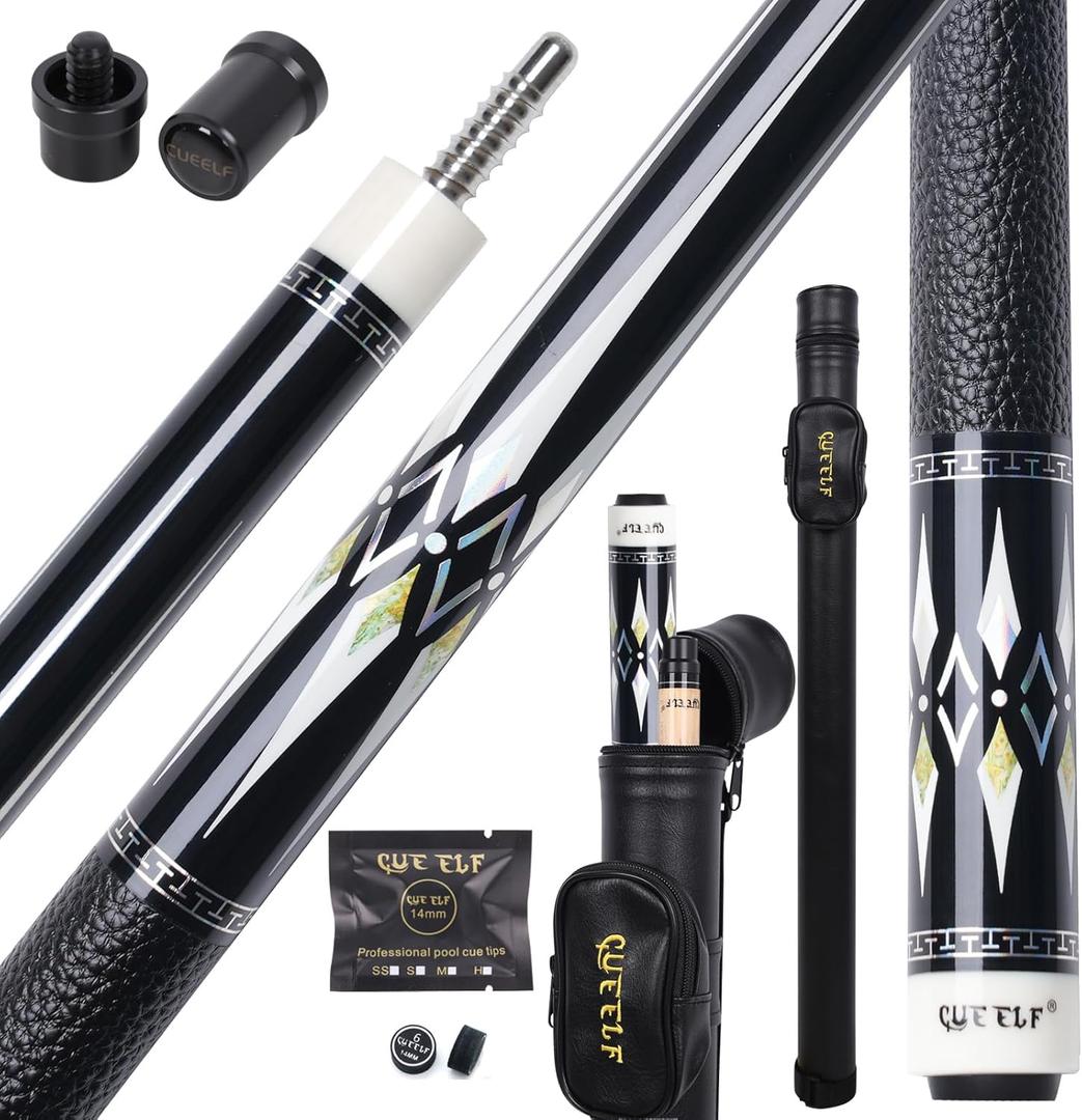 2-Piece Professional Pool Cue Set 58" Low Deflection Shaft Pool Cue with 12.5mm Tip Pool Stick Featuring Premium Leather Grip (19.5 oz, WD-CA23-08)