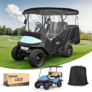 10L0L Universal Golf Cart Enclosure Fits Yamaha, EZGO & Club Car (4-Passenger) Waterproof 600D Polyester Cover Windproof Design 4-Side Clear Windows