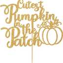2 x Cutest Pumpkin in the Patch Cake Topper, Fall Pumpkin Birthday Decorations, Little Pumpkin Themed Baby Shower/Gender Reveal Party Decorations