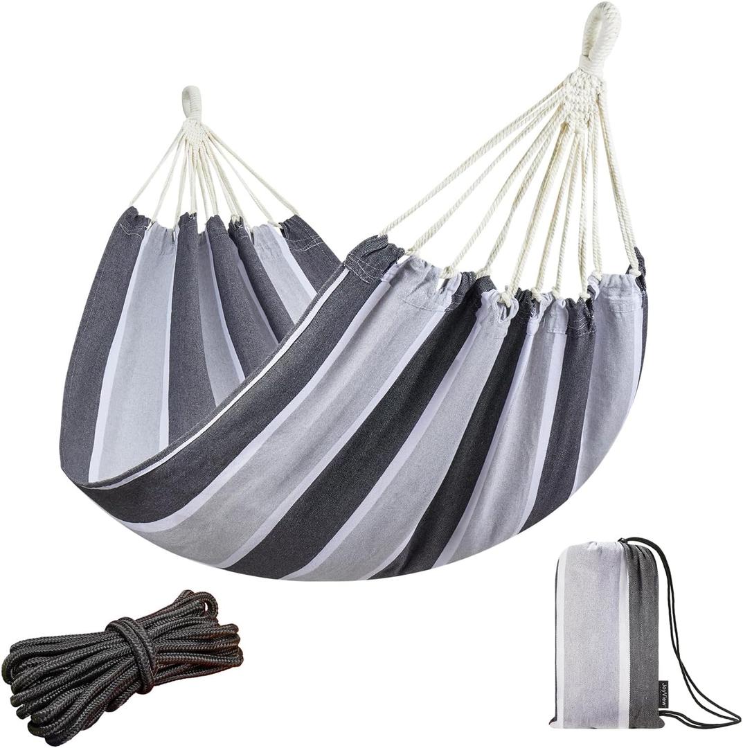 JoyView Brazilian Hammock for Single Preson Portable Hammock with Hanging Ropes & Carry Bag Large 78.8x39.4” for Patio 300LBS Capacity Perfect for Outdoor/Indoor - Grey Stripe