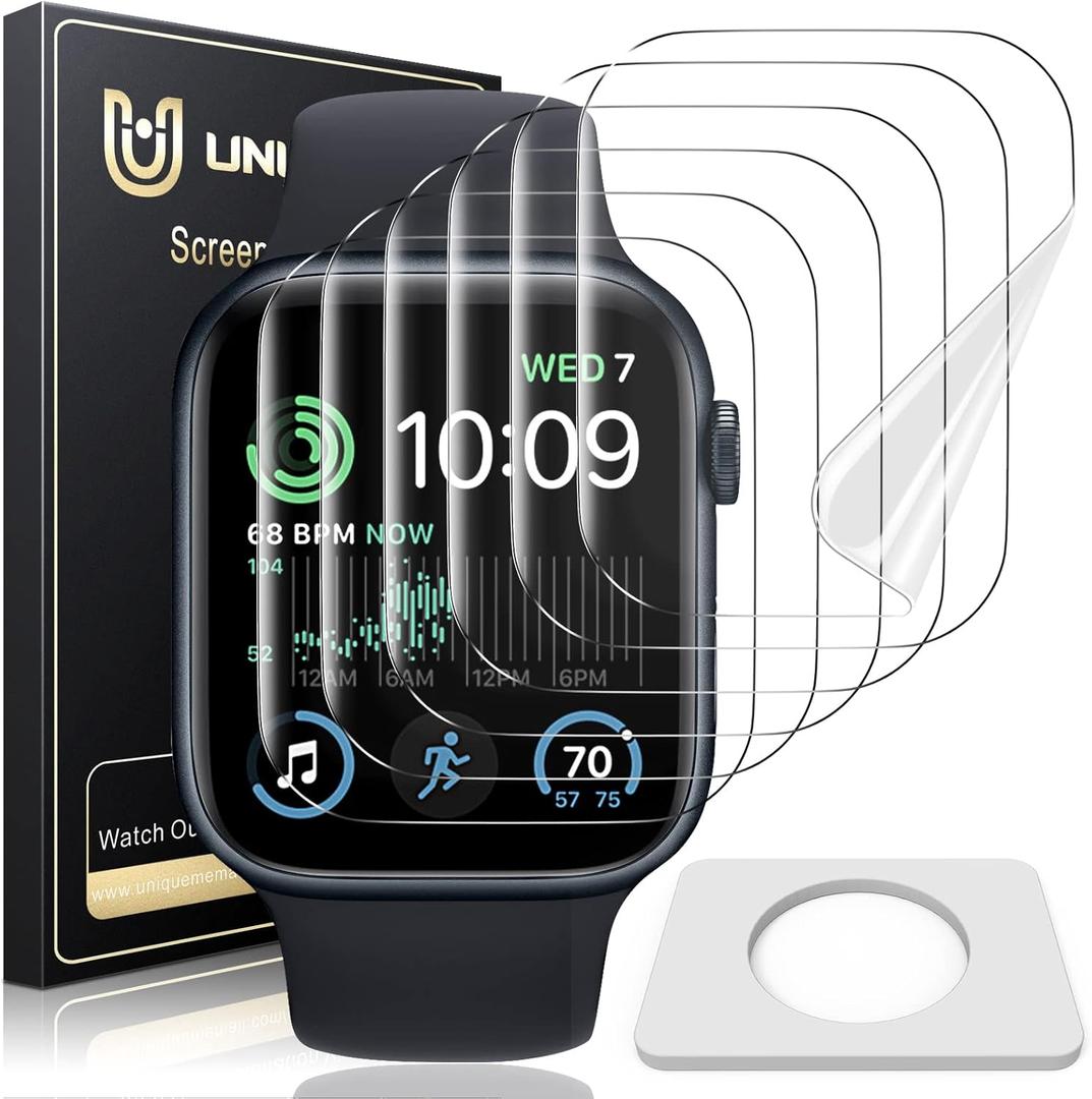 UniqueMe 6 Pack TPU Screen Protector Compatible with Apple Watch 44mm SE 3/SE 2/SE Series 6/5/4, [Upgrade Flexible Film] Anti-Scratch Soft HD TPU Clear Film for iWatch 44mm (Transparent)