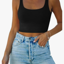 REORIA Women’s Sexy Square Neck Double Lined Seamless Sleeveless Cropped Tank Yoga Crop Basic Tops S