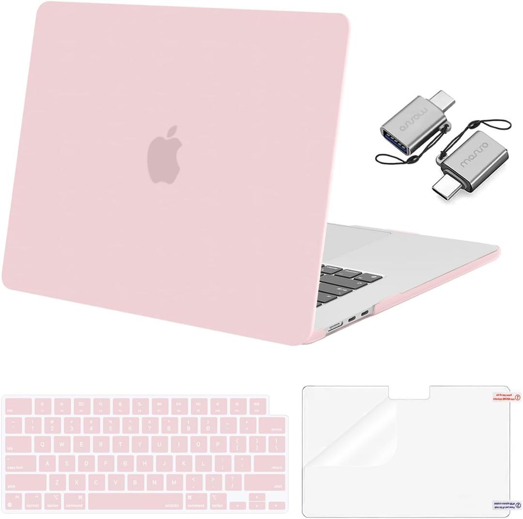 MOSISO Compatible with MacBook Air 13 inch Case M5 2026 M4 2025 M3 M2 2024-2022 A3449 A3240 A3113 A2681, Hard Shell&Keyboard Cover&Screen Film&Type C for MacBook Air 13.6 inch Case, Baby Pink