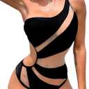 Swmmer Liket Women's Sexy One Piece Bathing Suits One Shoulder Swimsuits Mesh Swimwear Slimming Monokini Small