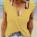 ETCYY NEW Womens Cap Sleeve Tank Tops Casual T-Shirt Loose Fit Basic Shirts A-Yellow (Yellow, S)