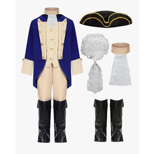 George Washington Costume Founding Father Costume Outfit Hamilton Cosplay American Colonial Uniform with Wig, Medium