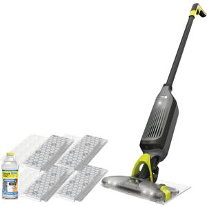 Shark VACMOP Cordless Hard Floor Cleaner, Vacuum and Spray Mop, Powerful Suction, Lightweight, LED Headlights, Includes 4 Disposable Pads, 12oz Multi-Surface Cleaning Solution, Gray, VM252