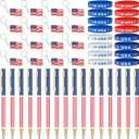 Huquary 48 Pcs American Flag Party Favors Bulk, Metal Ballpoint Pens, USA Keychains, Silicone Bracelets, Red White Blue Patriotic Event Supplies USA Souvenirs Gifts for Veterans Day 4th of July