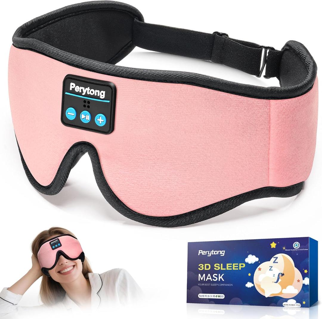 Sleep Mask with Bluetooth 5.4 Headphones, Wireless Music Sleep Eye Mask for Side Sleepers, 3D Contoured Comfort & Built-in HD Stereo Earphones, Blackout for Travel (Peach Pink)