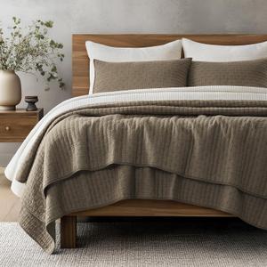 EVERGRACE Cross Stitch Pre-Washed Cotton Quilt Bedding Set King Size, Oversized 3 Pieces Lightweight Bedspread Coverlet for All Season, with 2 Matching Shams, Mocha Brown, 108"x96" | Cross Stitch, Timeless, 100% Cotton, Pre Washed, Oeko-Tex Certified, Oversized, KING/CAL KING