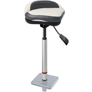 Bass Boat Casting Seat with Pedestal Pole Base Mount for Bass Tracker Pro Casting Deck Chair, Includes Boat Seat Pedestal+-inch Pin Posts+7" x 7" Base Plate,Adjustable Height 14 to 19 Inch White&Grey
