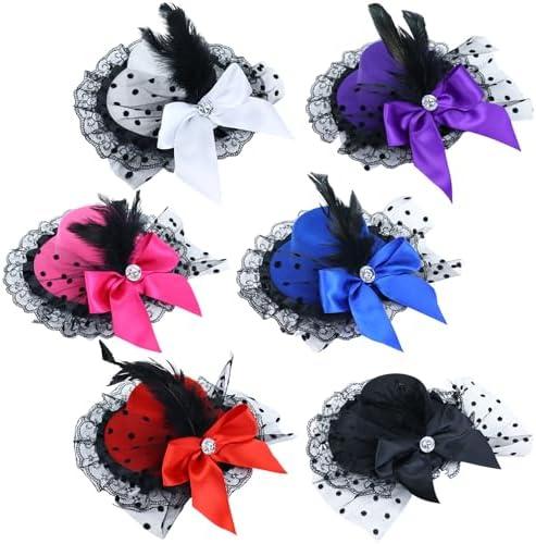 inSowni 5 Pieces Lace Feather Bow Fascinators Clip-on Tea Party Hats Flapper Headpieces Hair Accessories for Women Girls Teens