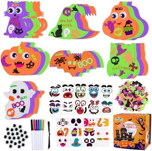 Max Fun 334PCS Halloween Crafts for Kids, Halloween Activities Foam Pumpkins for Crafts Stickers Gift Kits, DIY Art and Craft Set for Holiday Classroom Decorations Party Favors Supplies