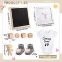 Canlierr 9 Pcs Pregnancy Announcement Set Pregnancy Reveal Ideas Felt Letter Board Baby Bodysuit Booties Photo Frame Bear Plush Wood Blocks for Coming Soon Baby Announcement(Black)
