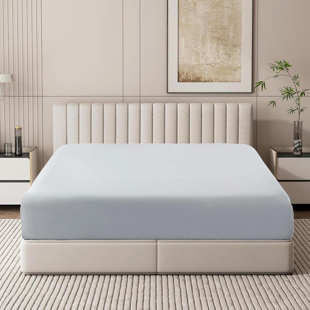 100% Egyptian Cotton Fitted Sheet King Size Only, 600 Thread Count, 8"-16" Deep Pocket Sateen Weave Bottom Sheet, Soft Breathable Hotel Quality, Foot Side Indicator (King, Gray)