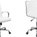 Flash Furniture Whitney High Back Desk Chair - White LeatherSoft Executive Swivel Office Chair with Chrome Frame & Alan Low Back Designer Armless White Ribbed Swivel Task Office Chair