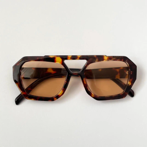  Trendy Hexagonal Aviator Sunglasses for Women Thick Square Frame Double Bridge Sun Glasses