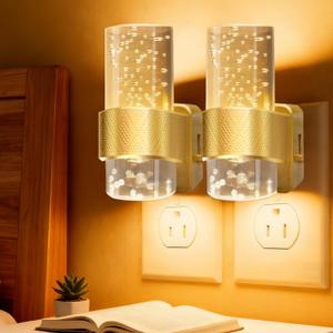 Night Lights Plug into Wall  Dimmable Nightlight with Dusk to Dawn Sensor 0100 LM Brightness Plug in Night Light for Bathroom Bedroom Hallway (Gold)