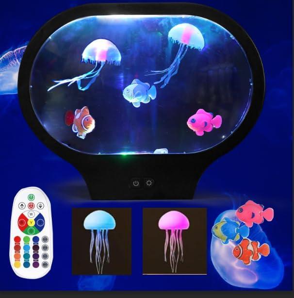 LED Dreamy Jellyfish Mood Lamp with Oval Design, 17 Color Changes, USB Powered with Remote Control for Living Room, Bedroom, Desktop Decoration