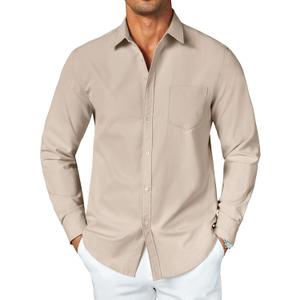 COOFANDY Men's Button Down Long Sleeve Shirt Casual Untucked Dress Shirt Regular Fit Wedding Shirts (Beige, M)