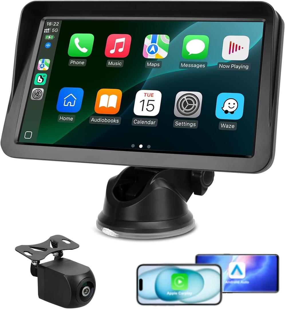 9" Wireless CarPlay Screen for Car, Apple CarPlay & Android Auto Receiver with 1080P Backup Camera, HD Touchscreen, Bluetooth, GPS, Voice ControlUniversal Fit for All Cars (Black)