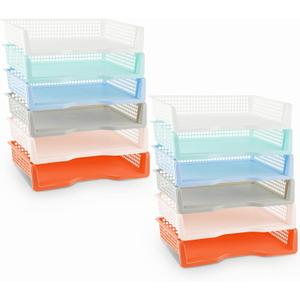 Set of 12 Colorful Turn in Trays Classroom Plastic Stackable Paper Tray Classroom Teachers Desk Organizer Bin for Office Home Teachers Organization and Storage, 9 x 13 x 3 Inches(Boho)