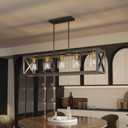 Espird Black Gold Dining Room Light Fixture - 5 Light Chandeliers for Dining Room with Clear Glass Shade & Adjustable Height & Thickened Metal Rectangle Dining Table Light Fixture