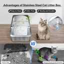 Stainless Steel Litter Box with Metal Lid and Scoop - Enclosed Metal Litter Box for Large Cats, Rust-Resistant, Odor-Control, Easy to Clean, Durable & Long-Lasting with Round Edge (L)