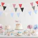 MECCANIXITY 33ft Blue White Plaid Checkered Pennant Banner, 36 PCS Triangle Flags Fabric Bunting Banner for Birthday Wedding Outdoor Garden Decor