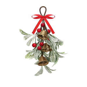 Tigeen Christmas Mistletoe Kiss Decor with Metal Bells and Bow Knots 8.6 Inch Artificial Christmas Mistletoe Hanging Ornaments for Xmas Party Tree Doors Walls Window Fireplaces Decorations(Red)