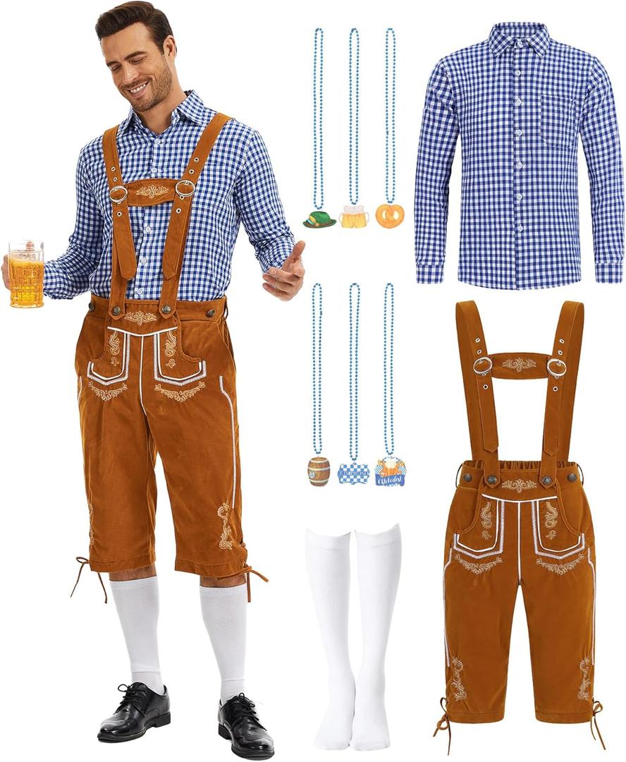 Adult Oktoberfest Costume Outfits Men Bavarian Funny Costumes Set for Halloween Party Beer Festival (Large, Blue)