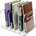 Acrylic Magazine File Holder, 5 Vertical Compartments Desk Document Sorter Organizer, Clear Folder Rack Binder for Office/Documents/Classroom, for Home, Tablet, Magazines, Books & Accessories