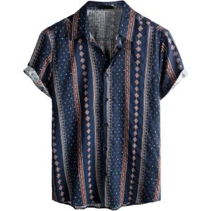 VATPAVE Mens Casual Hawaiian Floral Shirts Short Sleeve Button Down Tropical Shirts Beach Summer Shirts (Large, Navy Blue)
