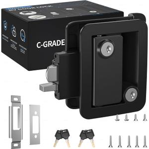 RV Door Lock Replacement with Paddle Latch, Black Camper Door Lock for Travel Trailers and Enclosed Trailer, Includes 4 Keys