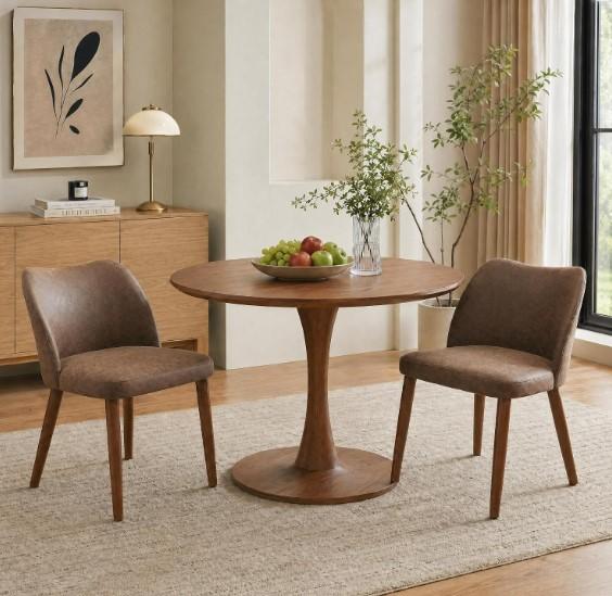 GarveeHome Leather Dining Chairs Set of 2 Upholstered PU Dining Chair with Wood Legs, Wing Backrest, Wooden Kitchen Chairs with Thick Cushions, Leveling Feet for Dining Room, Living Room, Taupe