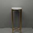 Urban Lifestyle White Marble Collapsible Side Accent Drink Table with Gold Metal Legs, 8.5 in x 8.5 in x 22.5 in